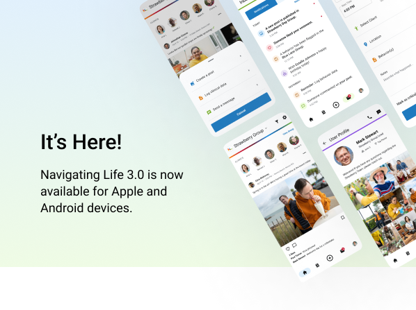 Header Graphic that reads "It's Here" and screens of the app